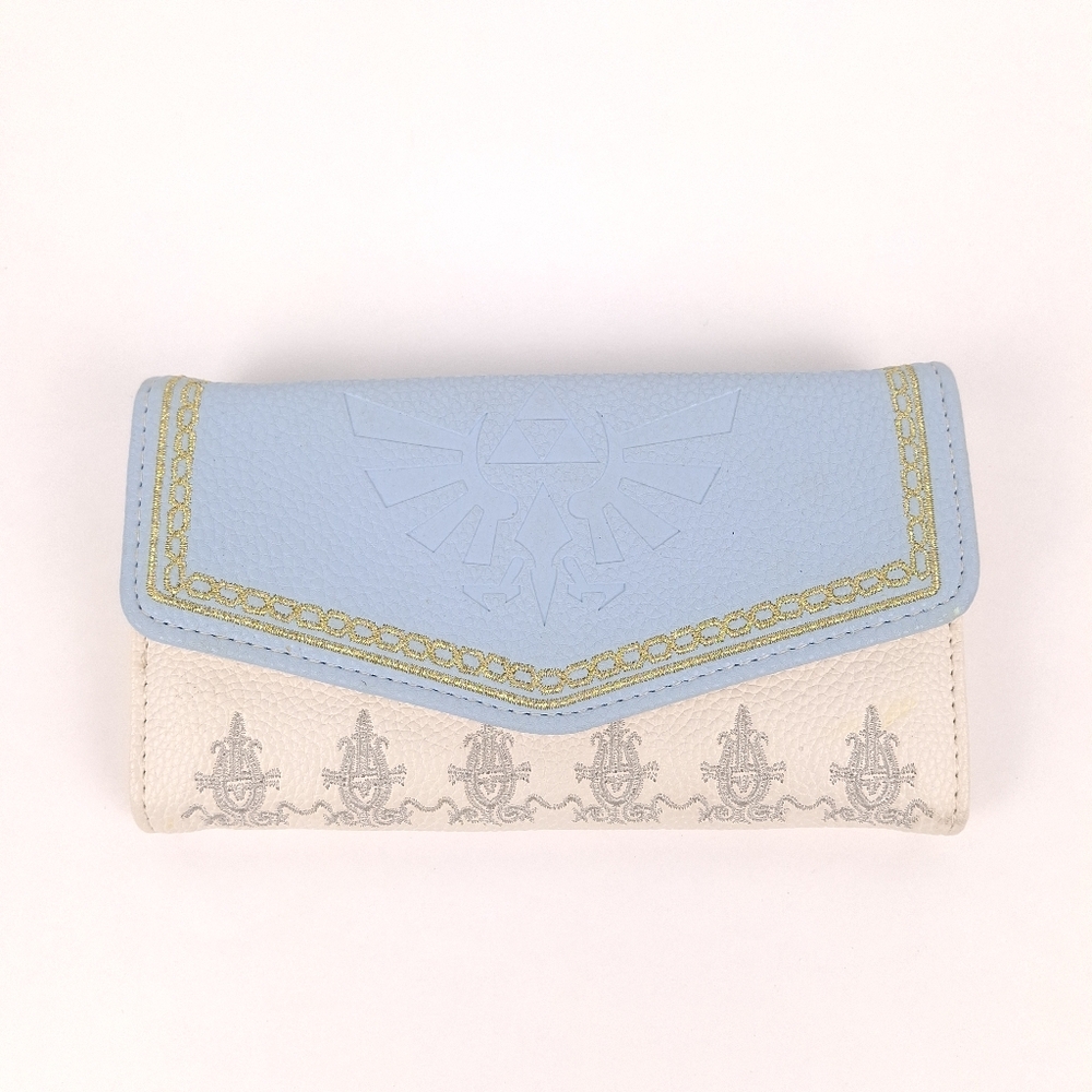 Danielle Nicole Legend of Zelda faux leather trifold wallet Nintendo cream blue